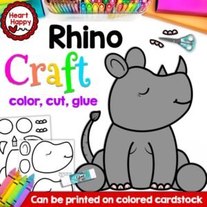 Rhino Craft, Kids Printable Craft Template, Zoo Animal Craft, Letter R, Homeschool, Teachers Resources, Instant PDF Download