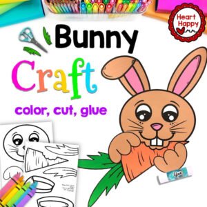 Bunny Kids Printable Craft Template, Spring Craft, Easter Craft, Paper Crafts, Homeschool, Teachers Resources, Instant PDF Download