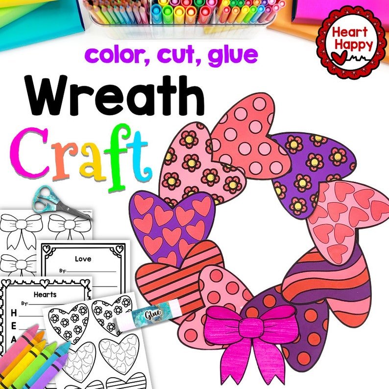 Valentine's Heart Wreath Kids Printable Craft Template, Valentines Craft, Acrostic Poem, Homeschool, Teachers Resources, Instant PDFDownload