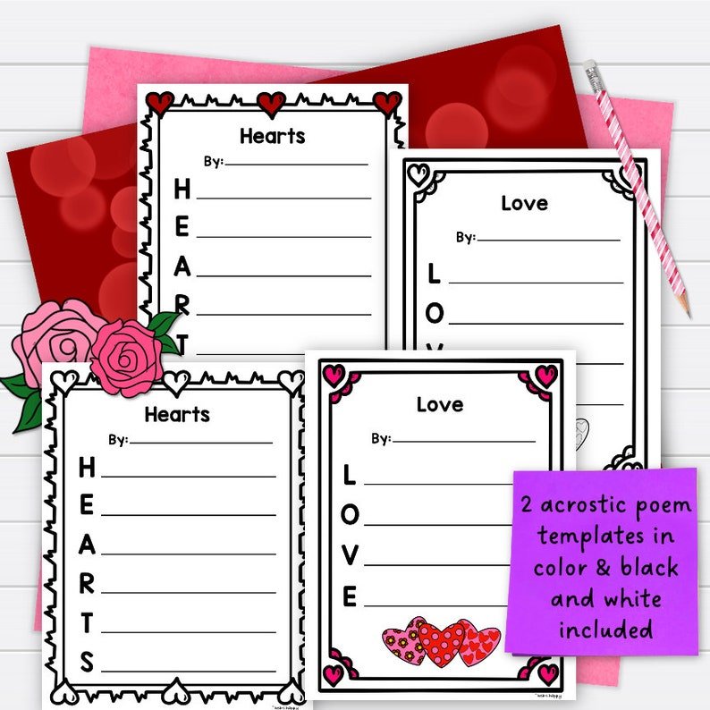 Valentine's Heart Wreath Kids Printable Craft Template, Valentines Craft, Acrostic Poem, Homeschool, Teachers Resources, Instant PDFDownload - Image 4