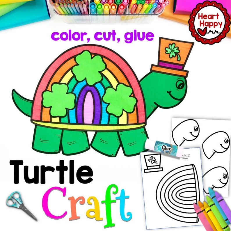 St Patricks Day Kids Printable Craft Template, Turtle Rainbow Craft, Homeschool, Teachers Resources, Instant PDFDownload