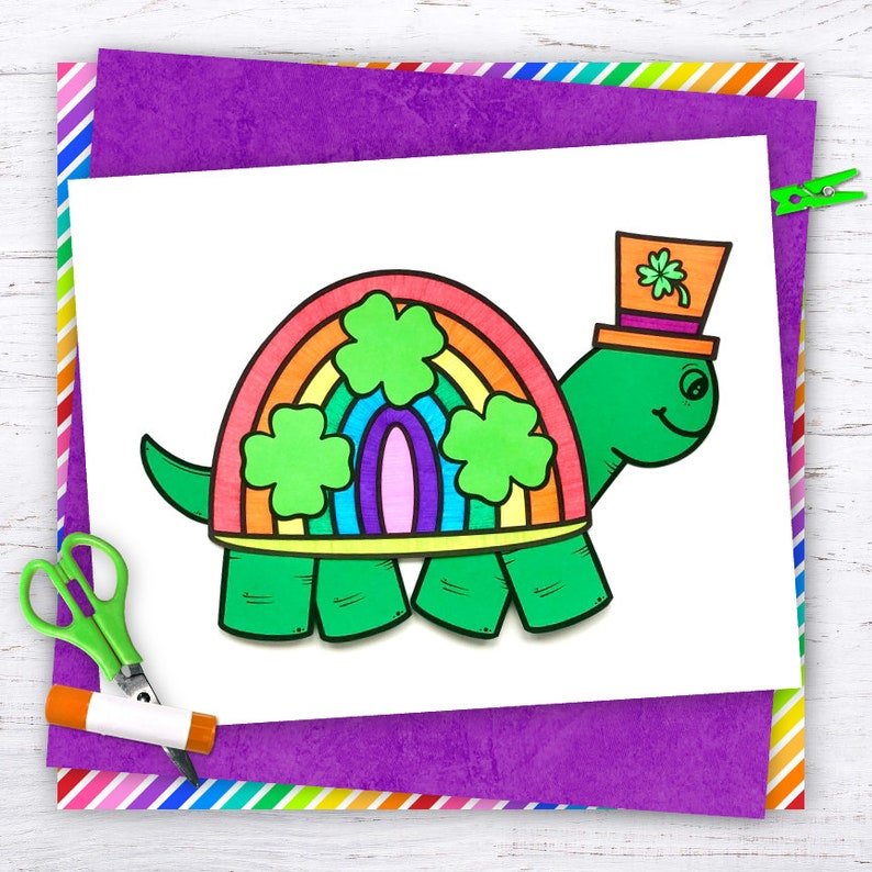 St Patricks Day Kids Printable Craft Template, Turtle Rainbow Craft, Homeschool, Teachers Resources, Instant PDFDownload - Image 2