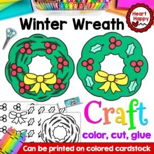 Winter Wreath Kids Printable Craft Template, Winter Craft, Christmas, Paper Crafts, Homeschool, Teachers Resources, Instant PDF Download