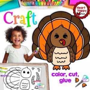 Turkey Craft, Kids Printable Craft Template, Thanksgiving, Fall, Homeschool, Teachers Resources, Instant Download, PDF Download