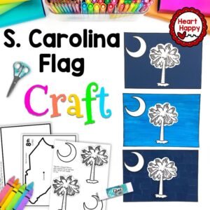 South Carolina Flag Craft, Kids Printable Craft Template, South Carolina State Symbols, 50 States, Teachers Resources, Instant PDF Download