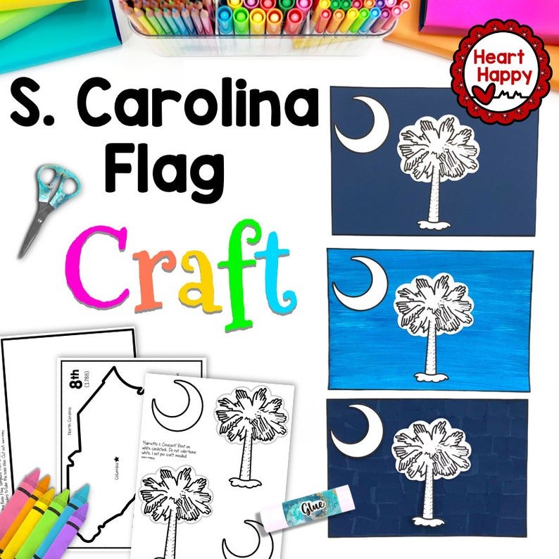 South Carolina Flag Craft, Kids Printable Craft Template, South Carolina State Symbols, 50 States, Teachers Resources, Instant PDF Download