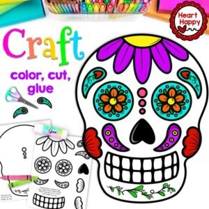 Sugar Skull Craft, Kids Printable Craft Template, Day of the Dead, Hispanic Heritage, Homeschool, Teachers Resources, Instant PDFDownload
