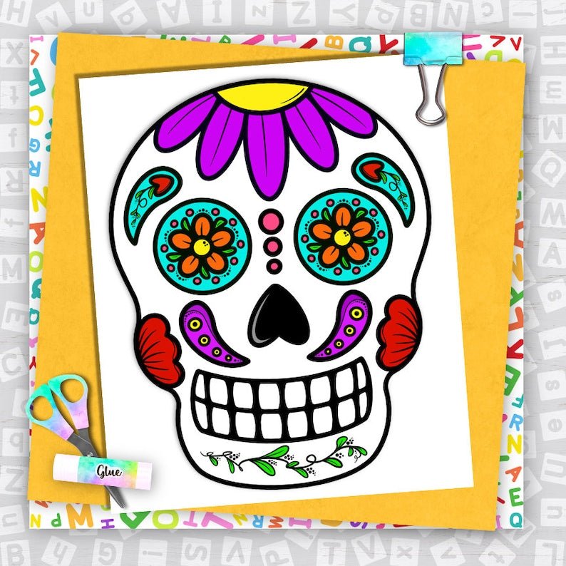 Sugar Skull Craft, Kids Printable Craft Template, Day of the Dead, Hispanic Heritage, Homeschool, Teachers Resources, Instant PDFDownload - Image 2
