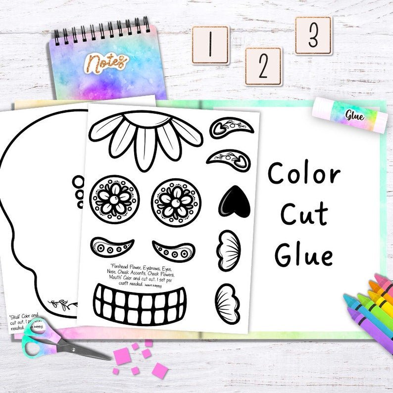 Sugar Skull Craft, Kids Printable Craft Template, Day of the Dead, Hispanic Heritage, Homeschool, Teachers Resources, Instant PDFDownload - Image 3