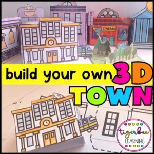 3D paper town project with 20 places in town