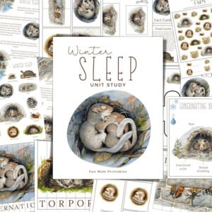 WINTER SLEEP Unit Study, Hibernation, Nature Study, Science,  Handwriting, Homeschool Printable, Montessori, Instant Download