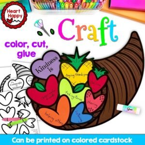 Cornucopia of Kindness Craft, Kids Printable Craft Template, Growth Mindset, SEL, Homeschool, Teachers Resources,Instant PDFDownload