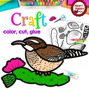 Cactus Wren Craft, Arizona State Symbols, Kids Printable Craft Template, Desert Craft, Homeschool, Teachers Resources, Instant PDF Download
