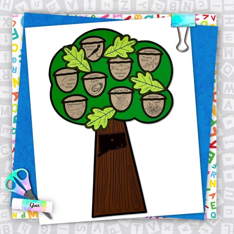 Connecticut State Symbols, Oak Tree, Kids Printable Craft Template, Homeschool, Teachers Resources, Instant PDF Download - Image 2