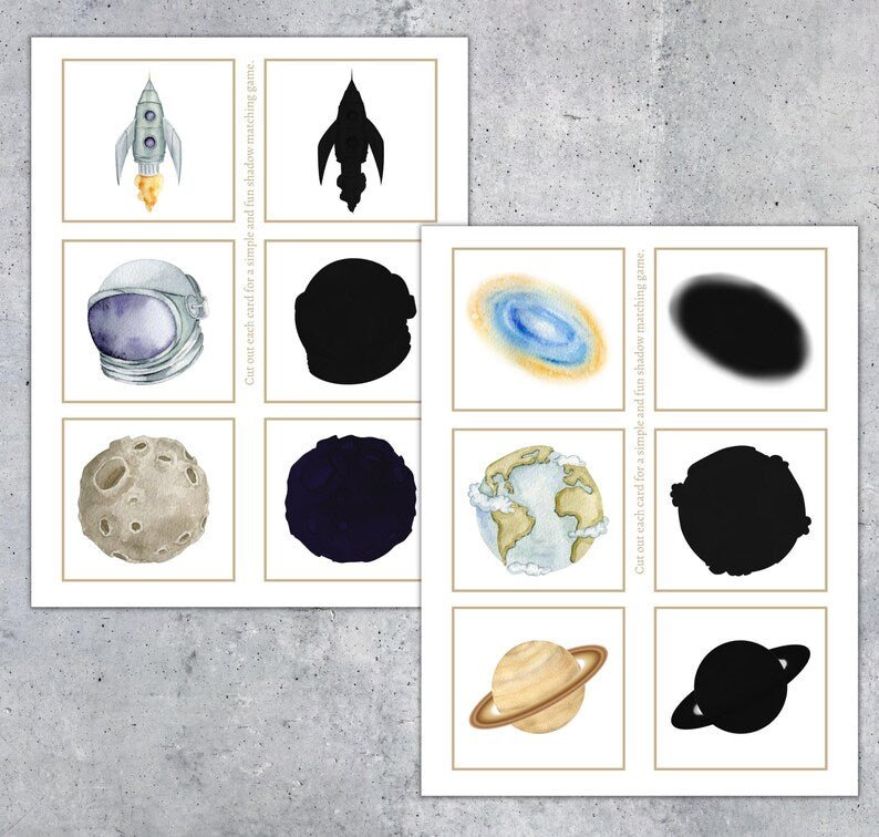 SPACE shadow matching cards. Toddler Montessori printable. Instant Download - Image 3