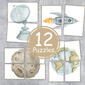 SPACE Matching Cards Game, Symmetry Puzzle, Toddler Preschool Activity, Instant Download