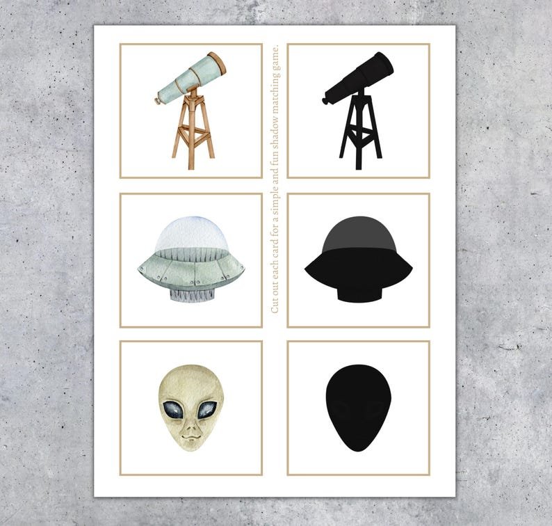 SPACE shadow matching cards. Toddler Montessori printable. Instant Download - Image 5