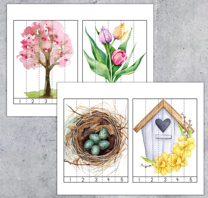 Spring Nature number sequence puzzles printable, Spring preschool activity - Image 2