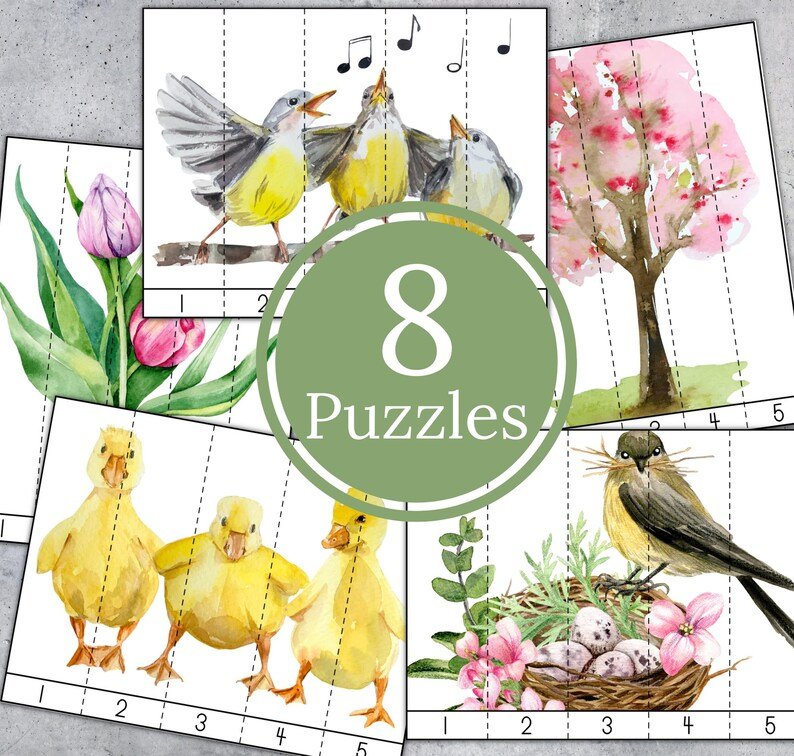 Spring Nature number sequence puzzles printable, Spring preschool activity