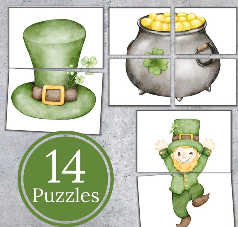 Saint Patrick's Day Matching Cards, Symmetry Puzzle, Toddler Preschool Activity, Instant Download