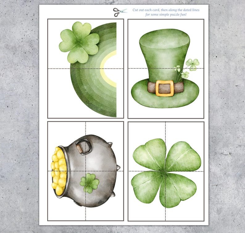 Saint Patrick's Day Matching Cards, Symmetry Puzzle, Toddler Preschool Activity, Instant Download - Image 2
