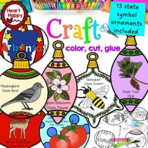 Arkansas Themed Christmas Ornament Crafts, Kids Printable Craft Templates, Homeschool, Teachers Resources, Instant PDF Download
