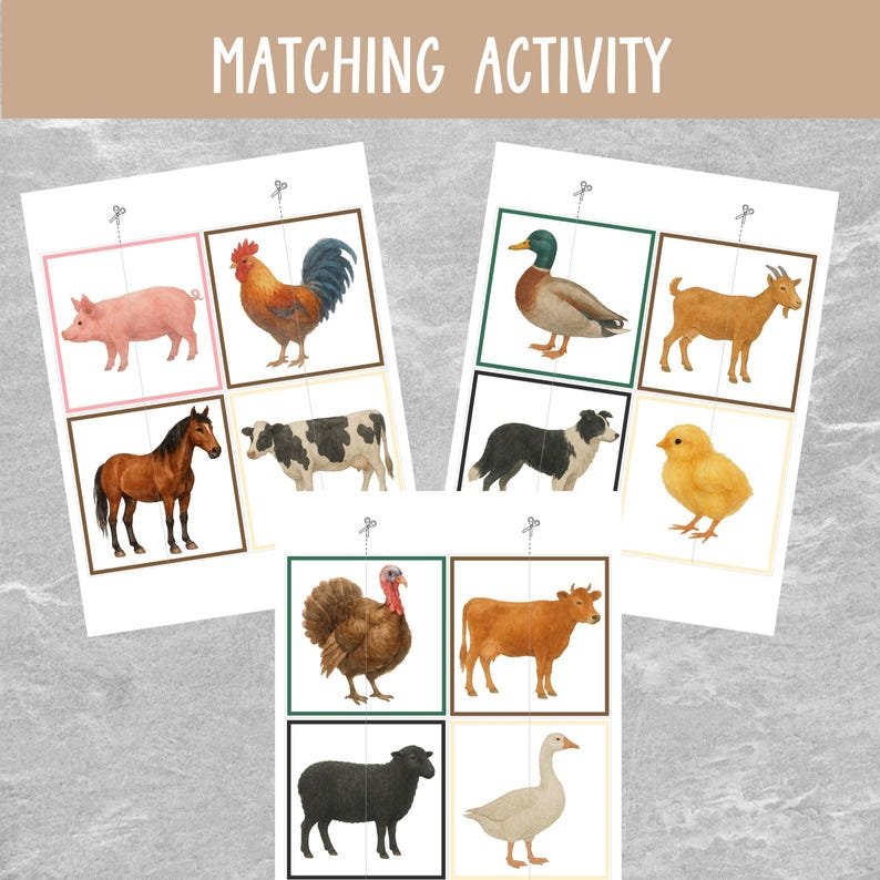 Farm Animal Matching Game: Montessori Toddler Activity (28 Printable Cards) (Instant Download) - Image 2