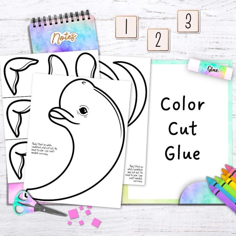 Beluga Whale Craft, Kids Printable Craft Template, Ocean Animals, Arctic Animals, Homeschool, Teachers Resources, Instant PDF Download - Image 3