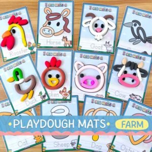 Farm Play Dough Mats Printable, Toddler Animal Activity, Preschool Montessori Worksheets, Kids Fine Motor Skills Farm Theme