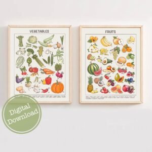 Set of Two Prints, Fruits and Vegetables Downloadable Prints, Educational Posters
