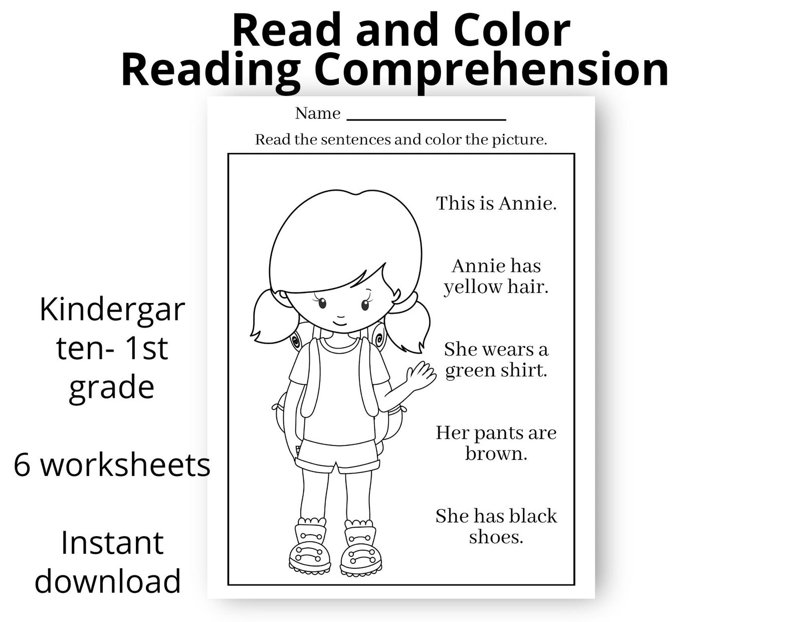 Read and color - Kindergarten - First grade - Worksheets - Printable - Instant download - Homeschool - Teacher - Distance - Ela