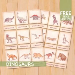 Dinosaur Flashcards, Printable Montessori Materials, Homeschool Preschool Toddler Flash Cards