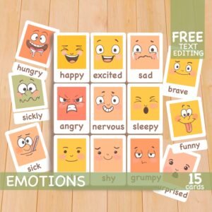 Emotions Flash Cards, Montessori Printable, Preschool Curriculum - Toddler Flashcards