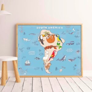 South America Continent Map Print Montessori Nursery Wall Art Printable Educational Posters for Homeschool