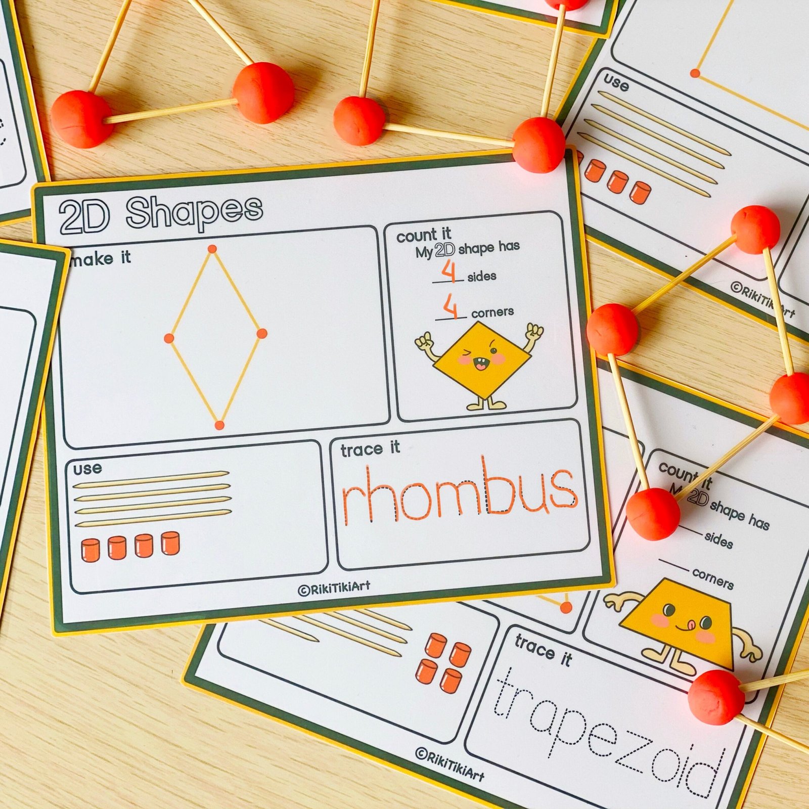 Toothpicks and Play Dough 2D Shapes Visual Cards Toddler Activity Preschool Printables Homeschool Learning Montessori Printable Resources - Image 4