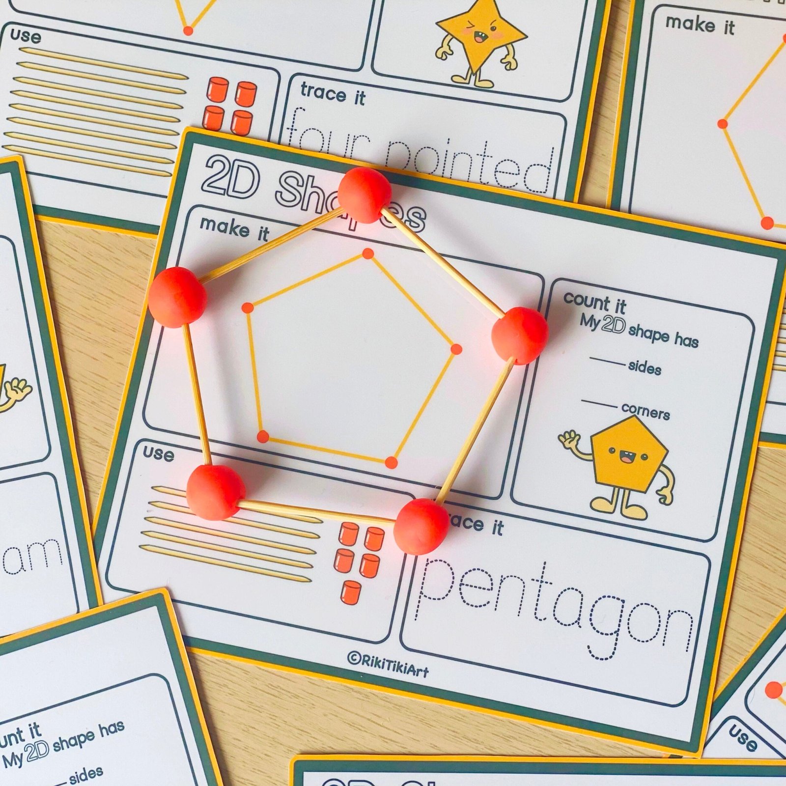 Toothpicks and Play Dough 2D Shapes Visual Cards Toddler Activity Preschool Printables Homeschool Learning Montessori Printable Resources - Image 5