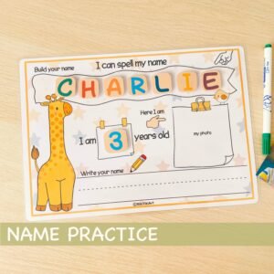 Printable Name Activity for Kids About Me Kindergarten Pre-K Learning Binder Uppercase Preschool Worksheets