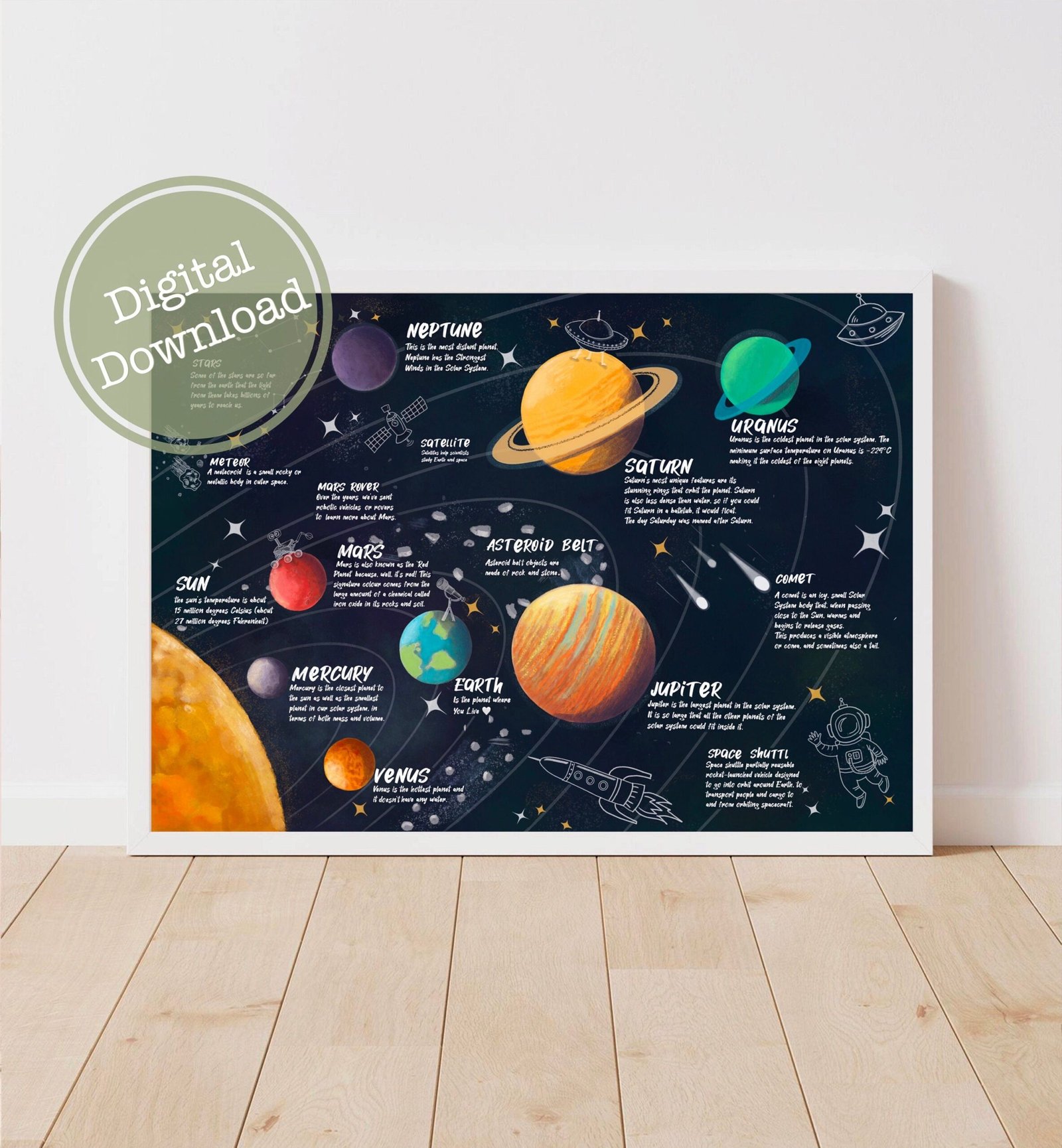 Solar system poster - downloadable prints, Homeschool Montessori materials, Educational prints