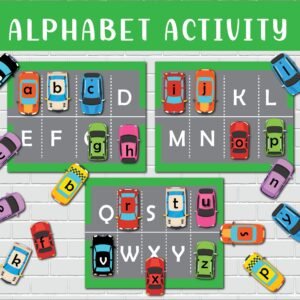 Alphabet Cars Park Busy Book Pages Printable Activity ABC Toddler Learning Binder Pages Homeschool Kindergarten Pre-K