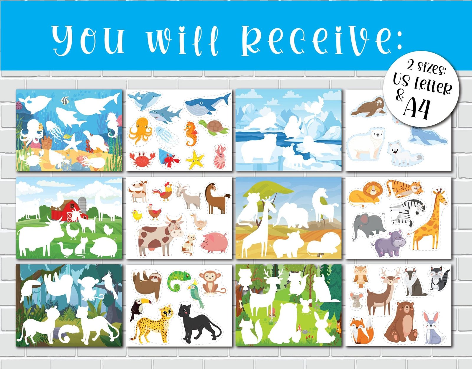 Animals Matching Activity Preschool Worksheets Toddler Busy Book Pages Learning Binder World Animals Quiet Book File Folder Games - Image 2