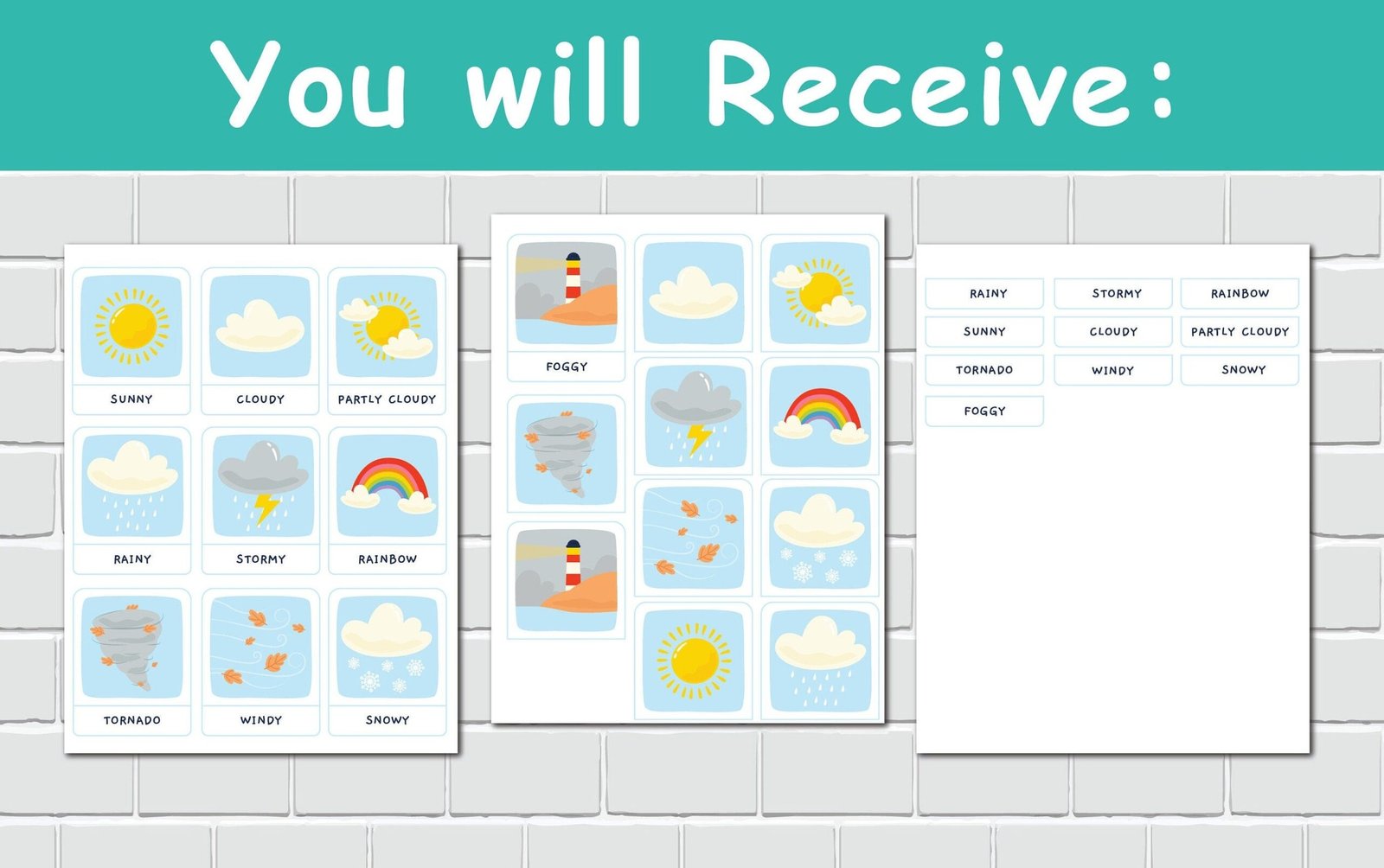 Weather Flash Cards Toddler Printable Activity Montessori Flashcards Preschool Learning - Image 2