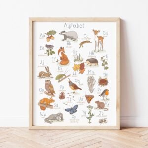Woodland Animals Alphabet Poster: Montessori Nursery Art