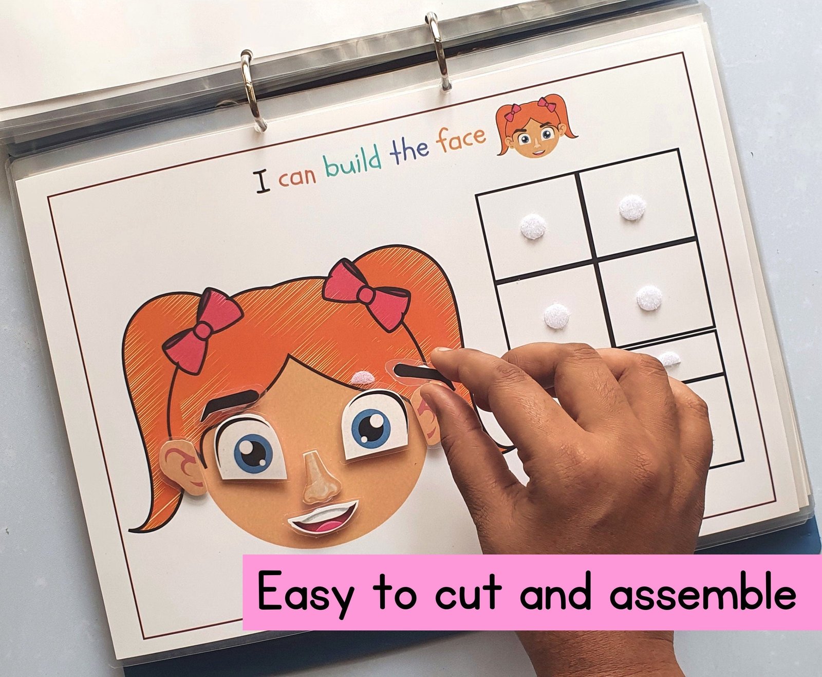 Toddler busy book activity, Preschool curriculum, Parts of the face matching, Body parts, Montessori activities,Preschool Worksheets Toddler - Image 4