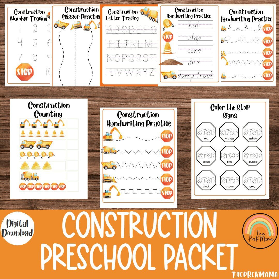 Construction Preschool Packet, Preschool Worksheets, Preschool Printable, Kindergarten, Homeschool, Toddler Printable, Educational Printable