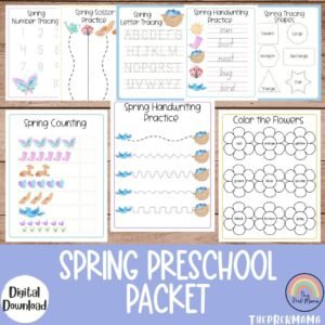 Spring Preschool Packet, Preschool Worksheets, Preschool Printable, Kindergarten, Homeschool, Toddler Printable, Kindergarten, Spring Print