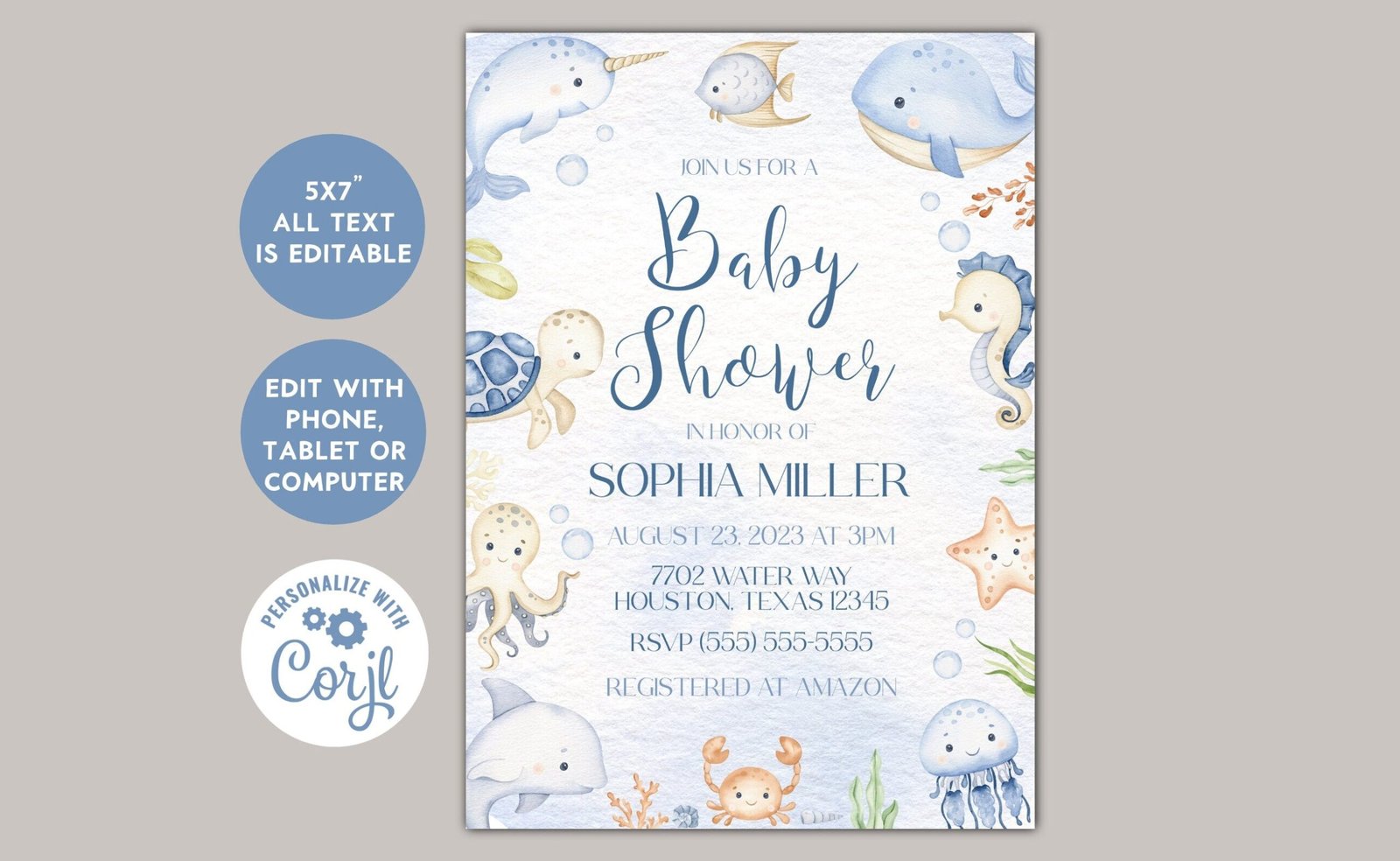 Under the sea invite - Editable - Printable - Invitation Template - Digital Download - Baby Shower Invitation - Image 4