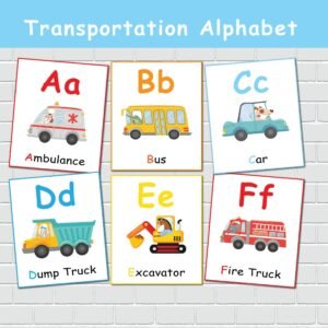 Alphabet Flashcards, Transportation Theme, ABC Printable Flash Cards, Homeschool Curriculum, Preschool Learning.