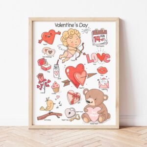 Valentines Day Poster Nursery Downloadable Prints Printable Valentines Classroom Decor Kindergarten Pre-K Preschool Educational Posters