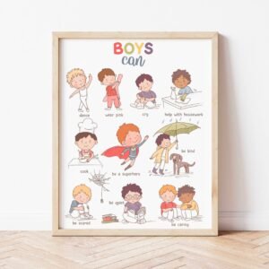 Boys Can Poster School Social Worker Downloadable Prints Calming Wall Art Therapy Office Decor Calming Corner Classroom Inspirational Art
