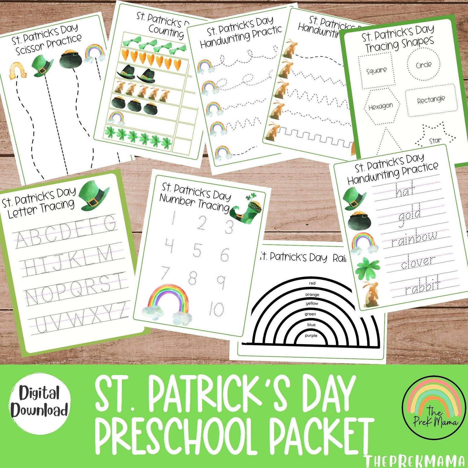 St. Patrick's Day Preschool Packet, Preschool Worksheets, Preschool Printable, Homeschool, Toddler Printable, St Patrick's Day Worksheet
